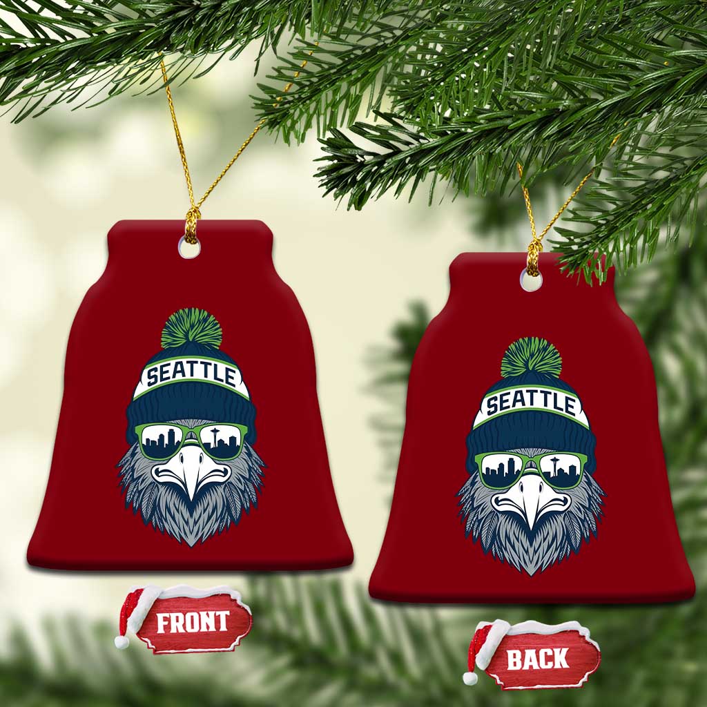 Cool Hawk with Beanie Sunglasses Sports Graphic Ceramic Ornament Seattle City Skyline Pride Game Day Sports Fan
