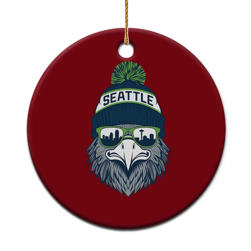 Cool Hawk with Beanie Sunglasses Sports Graphic Ceramic Ornament Seattle City Skyline Pride Game Day Sports Fan TS02 1pc Red Print Your Wear