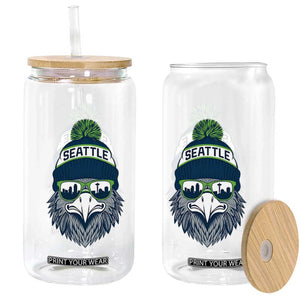 Cool Hawk with Beanie Sunglasses Sports Graphic Glass Can Seattle City Skyline Pride Game Day Sports Fan