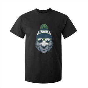 Cool Hawk with Beanie Sunglasses Sports Graphic T Shirt For Kid Seattle City Skyline Pride Game Day Sports Fan