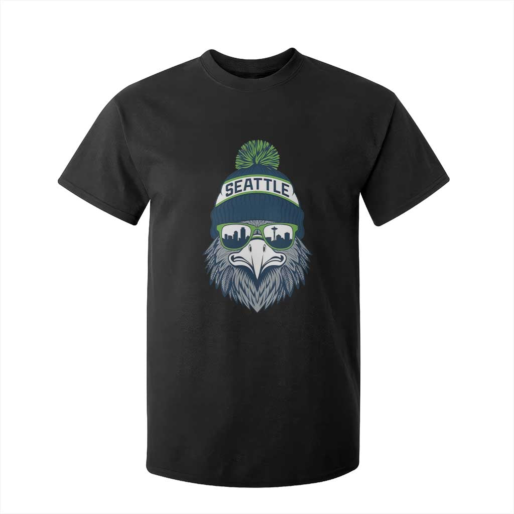 Cool Hawk with Beanie Sunglasses Sports Graphic T Shirt For Kid Seattle City Skyline Pride Game Day Sports Fan TS02 Black Print Your Wear