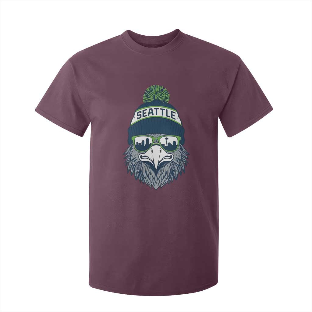 Cool Hawk with Beanie Sunglasses Sports Graphic T Shirt For Kid Seattle City Skyline Pride Game Day Sports Fan