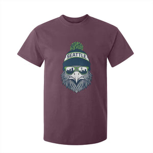 Cool Hawk with Beanie Sunglasses Sports Graphic T Shirt For Kid Seattle City Skyline Pride Game Day Sports Fan