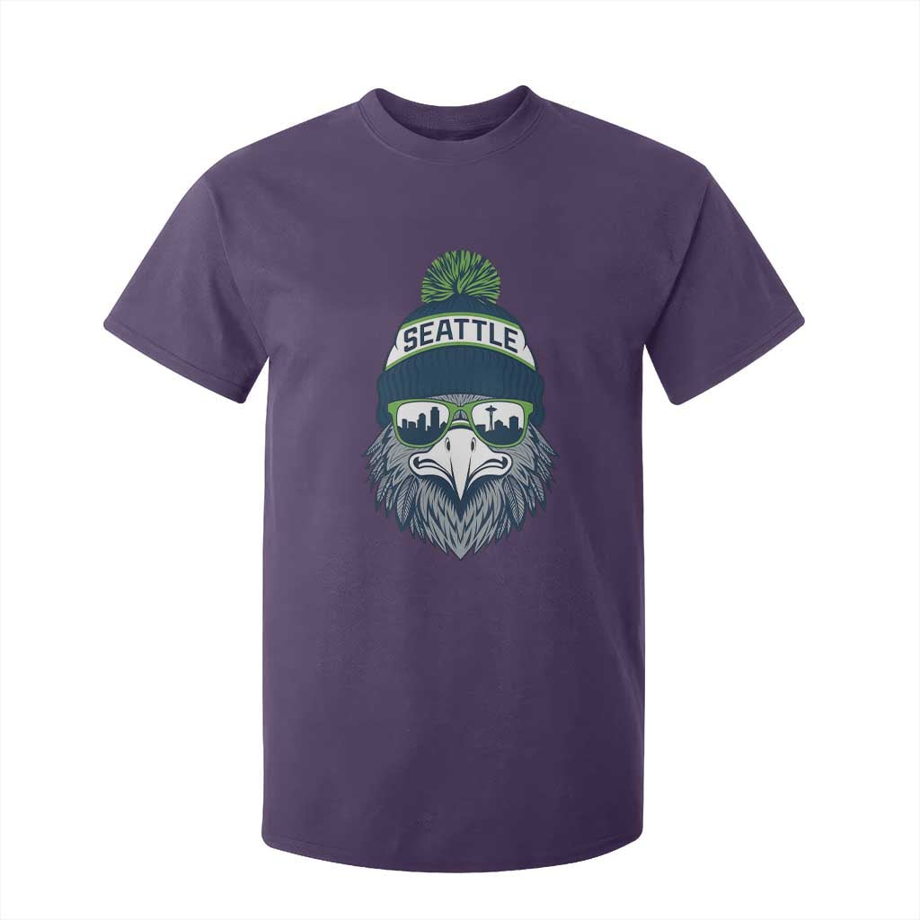 Cool Hawk with Beanie Sunglasses Sports Graphic T Shirt For Kid Seattle City Skyline Pride Game Day Sports Fan