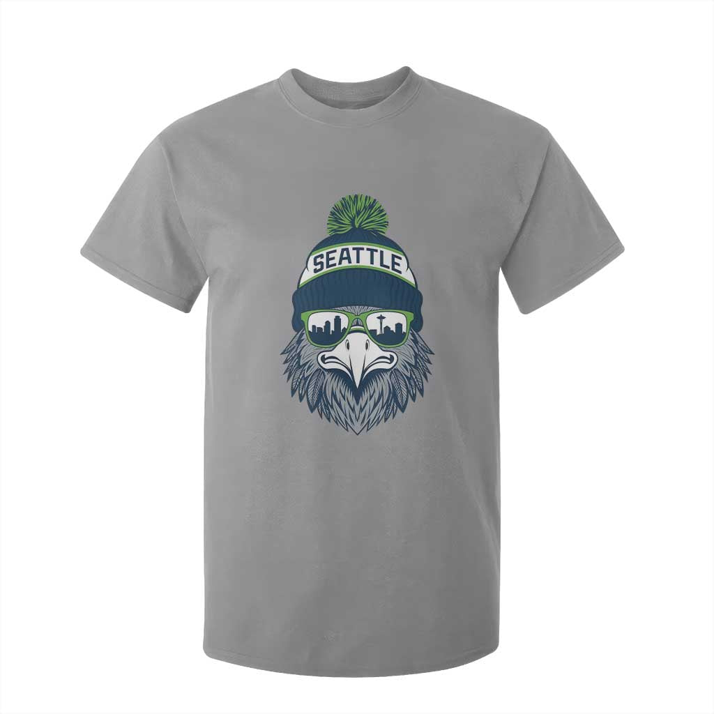 Cool Hawk with Beanie Sunglasses Sports Graphic T Shirt For Kid Seattle City Skyline Pride Game Day Sports Fan