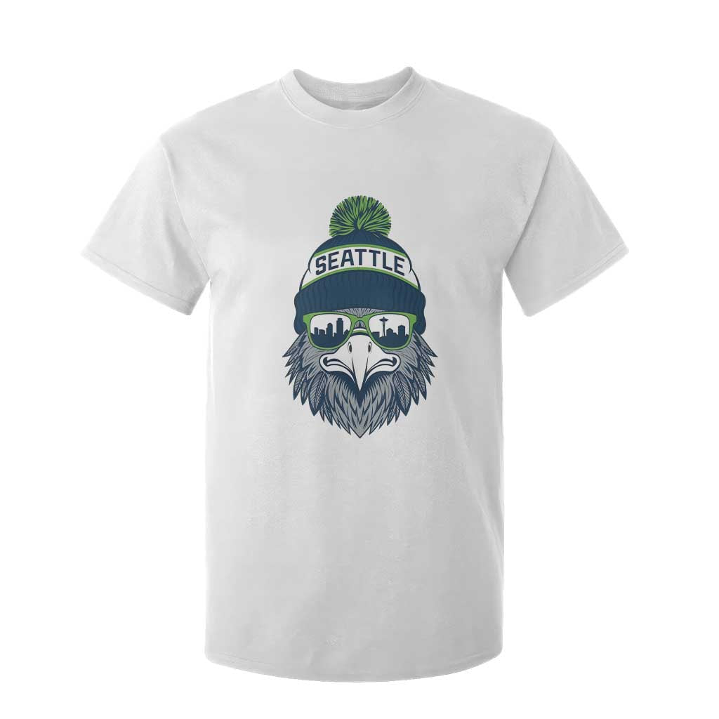 Cool Hawk with Beanie Sunglasses Sports Graphic T Shirt For Kid Seattle City Skyline Pride Game Day Sports Fan