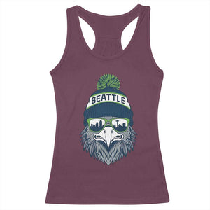 Cool Hawk with Beanie Sunglasses Sports Graphic Racerback Tank Top Seattle City Skyline Pride Game Day Sports Fan