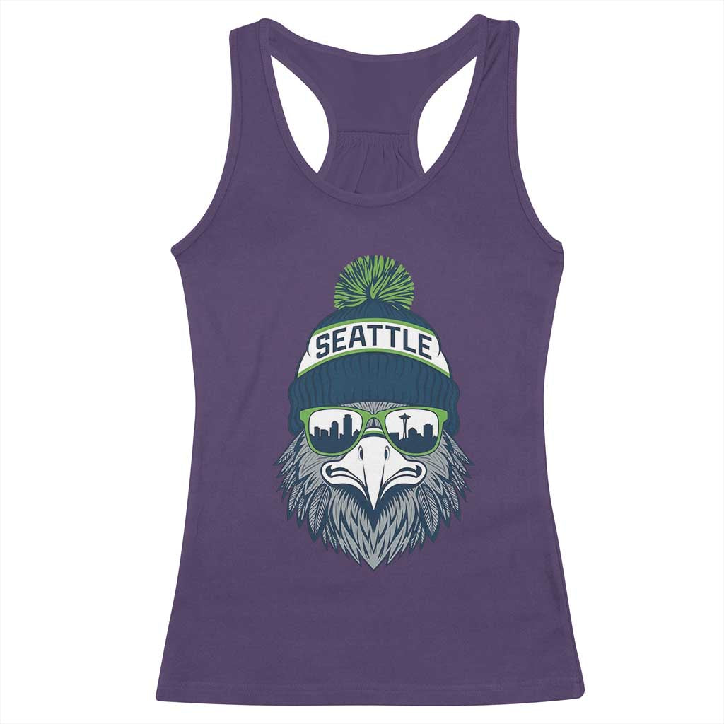 Cool Hawk with Beanie Sunglasses Sports Graphic Racerback Tank Top Seattle City Skyline Pride Game Day Sports Fan