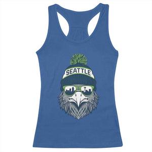 Cool Hawk with Beanie Sunglasses Sports Graphic Racerback Tank Top Seattle City Skyline Pride Game Day Sports Fan