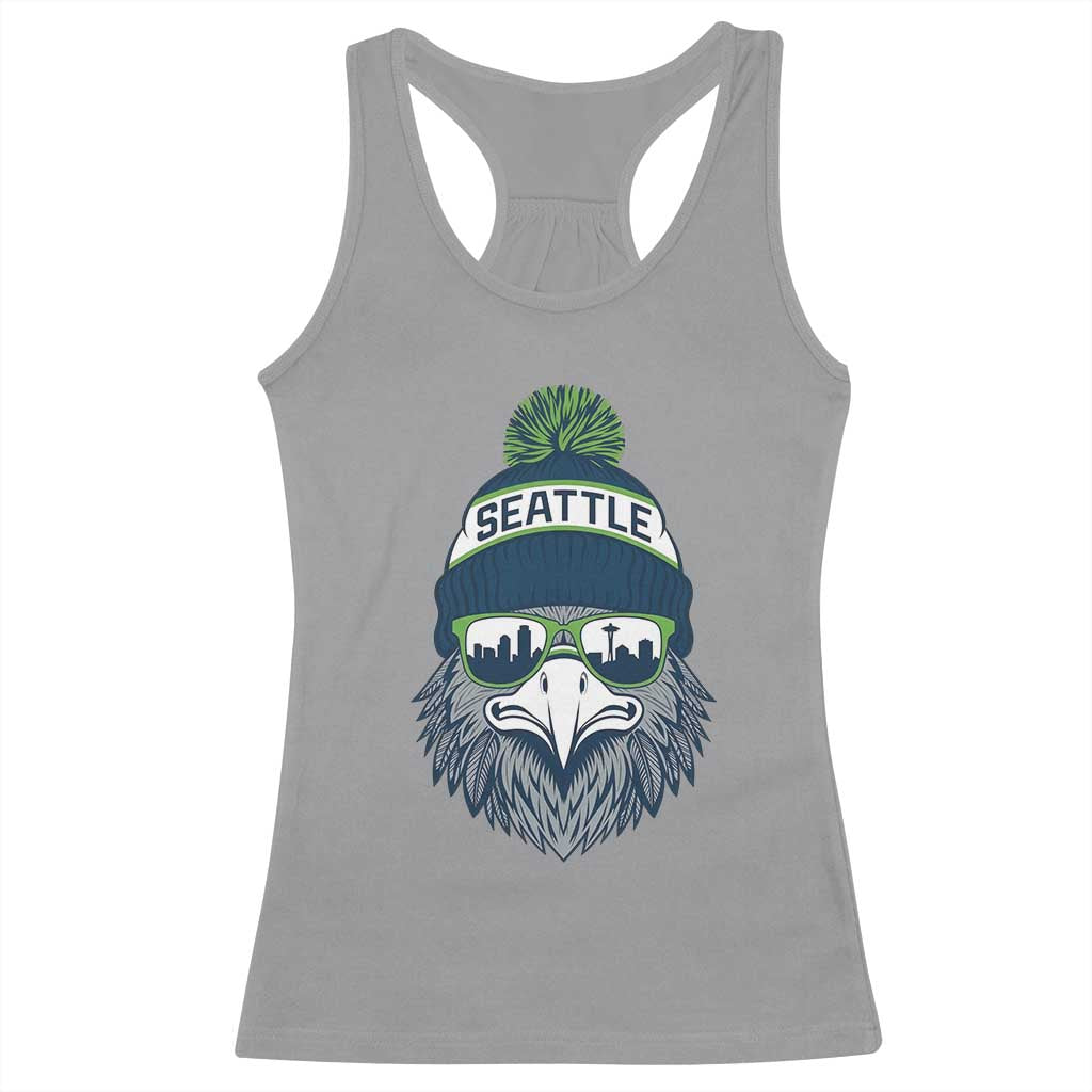Cool Hawk with Beanie Sunglasses Sports Graphic Racerback Tank Top Seattle City Skyline Pride Game Day Sports Fan