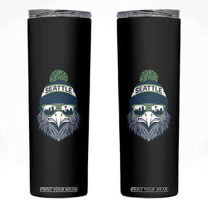 Cool Hawk with Beanie Sunglasses Sports Graphic Skinny Tumbler Seattle City Skyline Pride Game Day Sports Fan