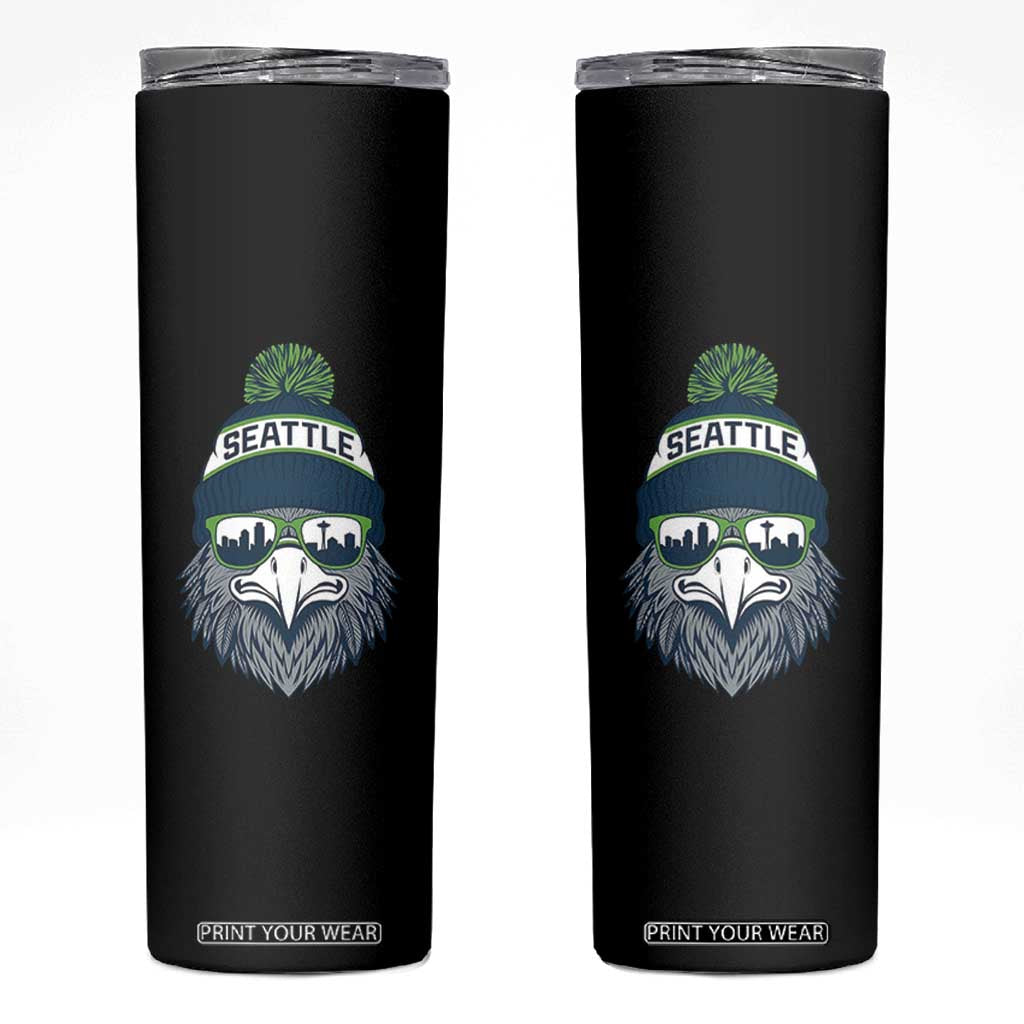 Cool Hawk with Beanie Sunglasses Sports Graphic Skinny Tumbler Seattle City Skyline Pride Game Day Sports Fan TS02 Black Print Your Wear
