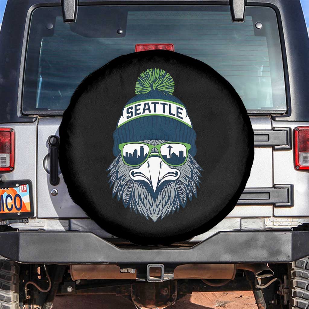 Cool Hawk with Beanie Sunglasses Sports Graphic Spare Tire Cover Seattle City Skyline Pride Game Day Sports Fan