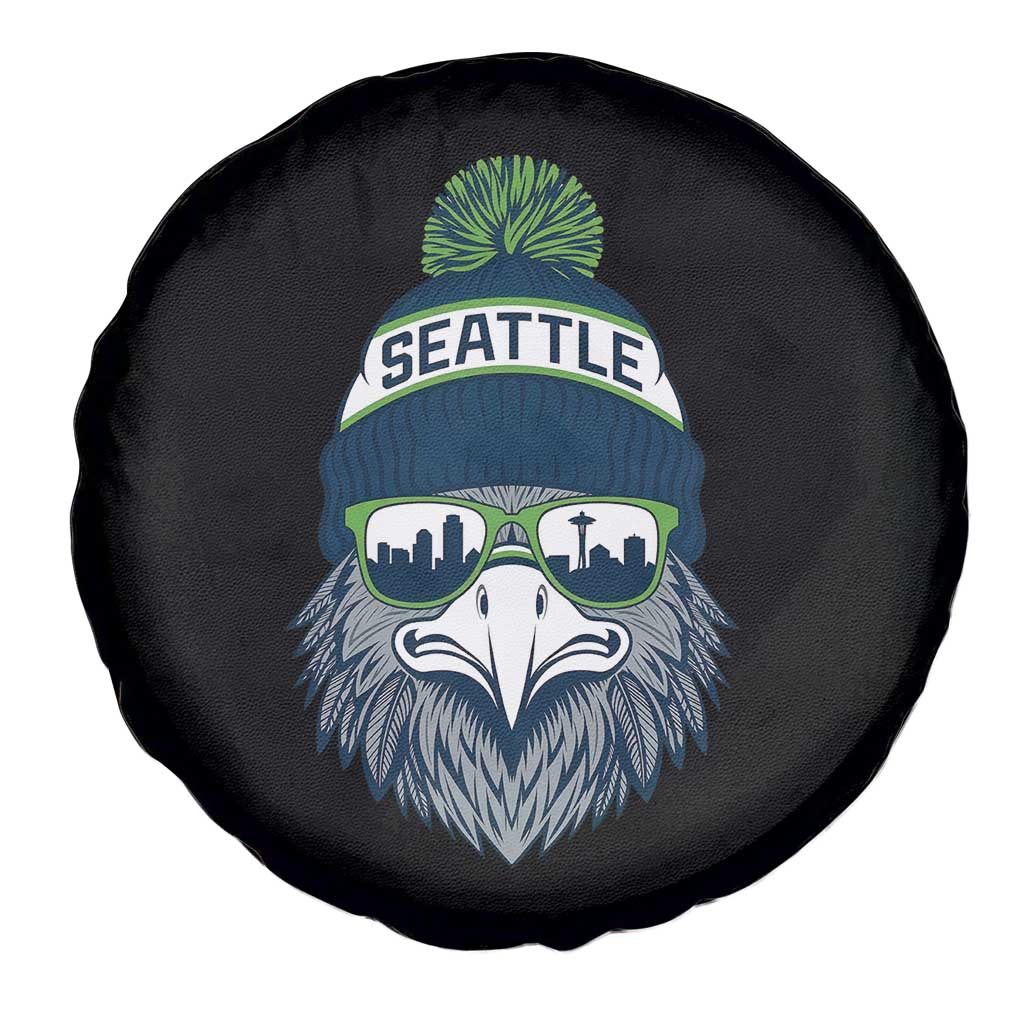 Cool Hawk with Beanie Sunglasses Sports Graphic Spare Tire Cover Seattle City Skyline Pride Game Day Sports Fan