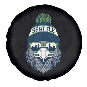 Cool Hawk with Beanie Sunglasses Sports Graphic Spare Tire Cover Seattle City Skyline Pride Game Day Sports Fan