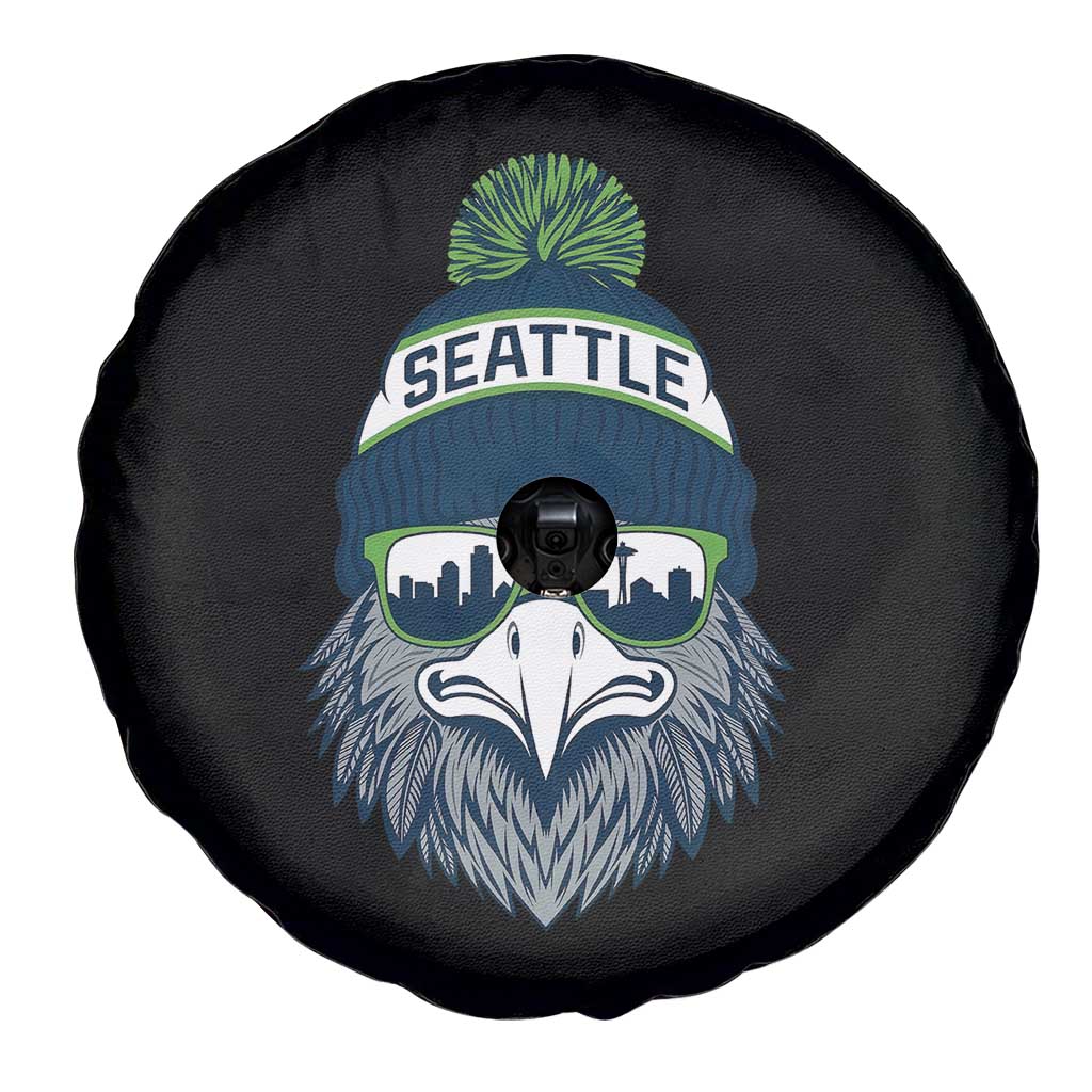 Cool Hawk with Beanie Sunglasses Sports Graphic Spare Tire Cover Seattle City Skyline Pride Game Day Sports Fan