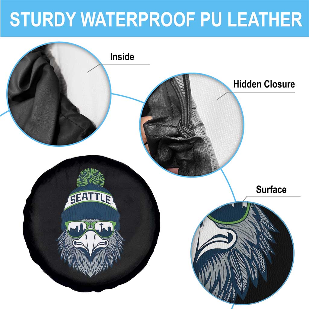 Cool Hawk with Beanie Sunglasses Sports Graphic Spare Tire Cover Seattle City Skyline Pride Game Day Sports Fan