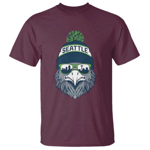 Cool Hawk with Beanie Sunglasses Sports Graphic T Shirt Seattle City Skyline Pride Game Day Sports Fan