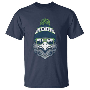 Cool Hawk with Beanie Sunglasses Sports Graphic T Shirt Seattle City Skyline Pride Game Day Sports Fan