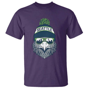 Cool Hawk with Beanie Sunglasses Sports Graphic T Shirt Seattle City Skyline Pride Game Day Sports Fan
