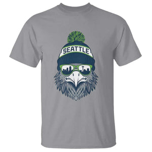 Cool Hawk with Beanie Sunglasses Sports Graphic T Shirt Seattle City Skyline Pride Game Day Sports Fan