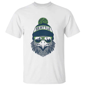 Cool Hawk with Beanie Sunglasses Sports Graphic T Shirt Seattle City Skyline Pride Game Day Sports Fan