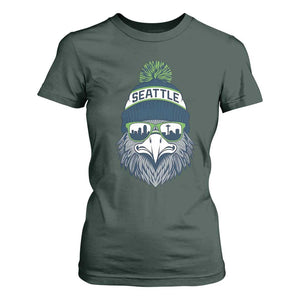 Cool Hawk with Beanie Sunglasses Sports Graphic T Shirt For Women Seattle City Skyline Pride Game Day Sports Fan