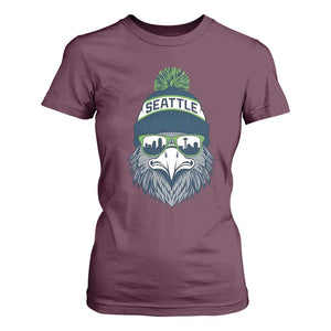 Cool Hawk with Beanie Sunglasses Sports Graphic T Shirt For Women Seattle City Skyline Pride Game Day Sports Fan