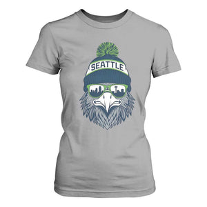 Cool Hawk with Beanie Sunglasses Sports Graphic T Shirt For Women Seattle City Skyline Pride Game Day Sports Fan
