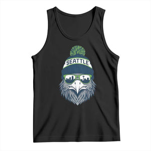 Cool Hawk with Beanie Sunglasses Sports Graphic Tank Top Seattle City Skyline Pride Game Day Sports Fan