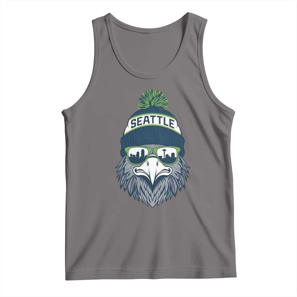 Cool Hawk with Beanie Sunglasses Sports Graphic Tank Top Seattle City Skyline Pride Game Day Sports Fan