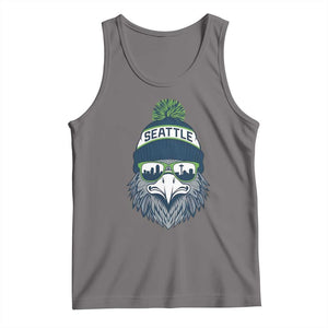 Cool Hawk with Beanie Sunglasses Sports Graphic Tank Top Seattle City Skyline Pride Game Day Sports Fan