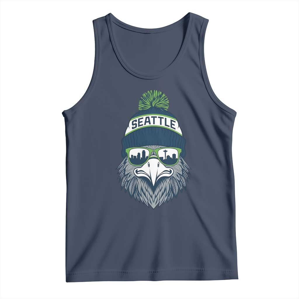 Cool Hawk with Beanie Sunglasses Sports Graphic Tank Top Seattle City Skyline Pride Game Day Sports Fan
