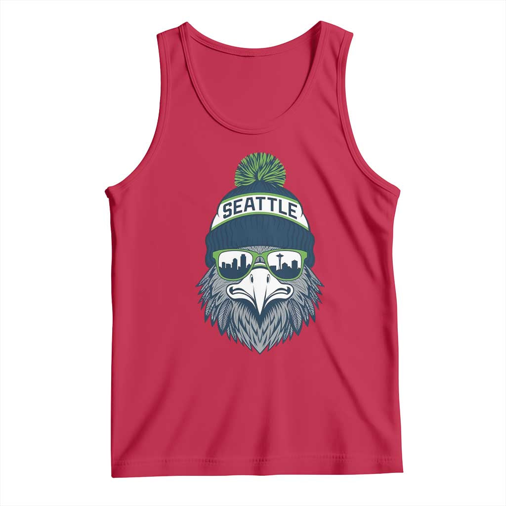 Cool Hawk with Beanie Sunglasses Sports Graphic Tank Top Seattle City Skyline Pride Game Day Sports Fan
