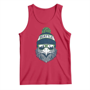 Cool Hawk with Beanie Sunglasses Sports Graphic Tank Top Seattle City Skyline Pride Game Day Sports Fan