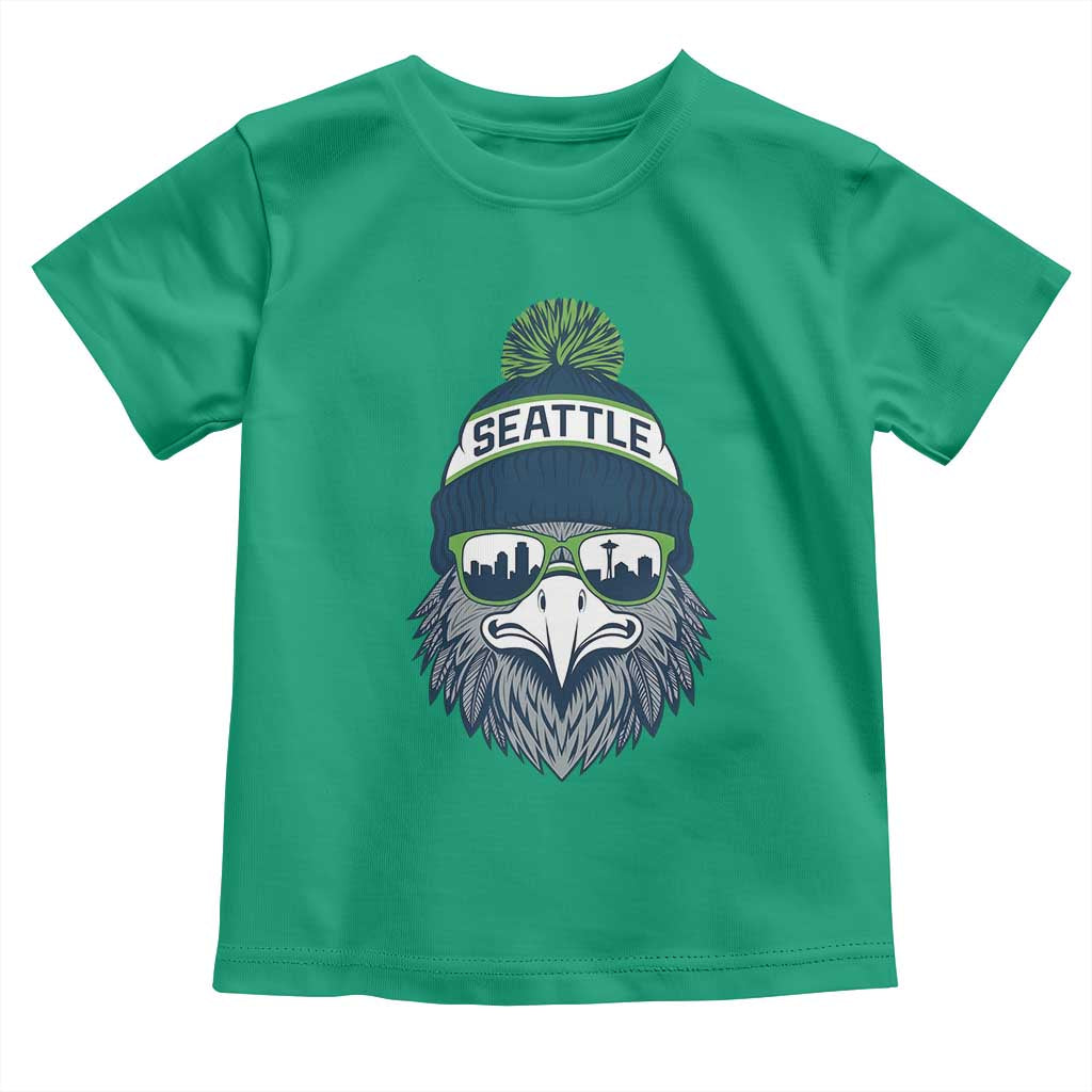 Cool Hawk with Beanie Sunglasses Sports Graphic Toddler T Shirt Seattle City Skyline Pride Game Day Sports Fan
