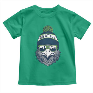 Cool Hawk with Beanie Sunglasses Sports Graphic Toddler T Shirt Seattle City Skyline Pride Game Day Sports Fan