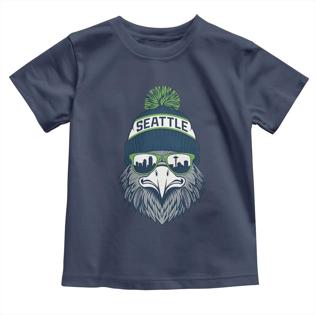Cool Hawk with Beanie Sunglasses Sports Graphic Toddler T Shirt Seattle City Skyline Pride Game Day Sports Fan