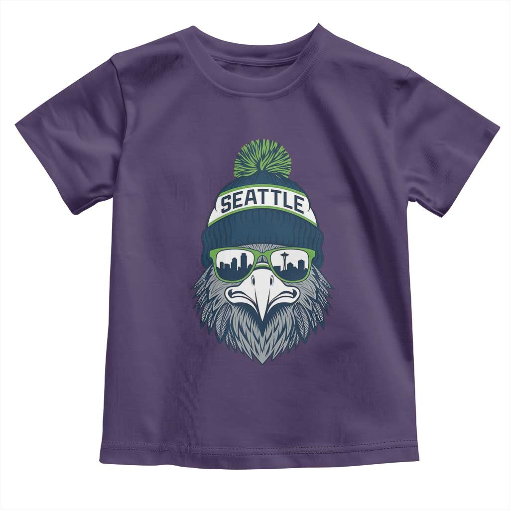 Cool Hawk with Beanie Sunglasses Sports Graphic Toddler T Shirt Seattle City Skyline Pride Game Day Sports Fan