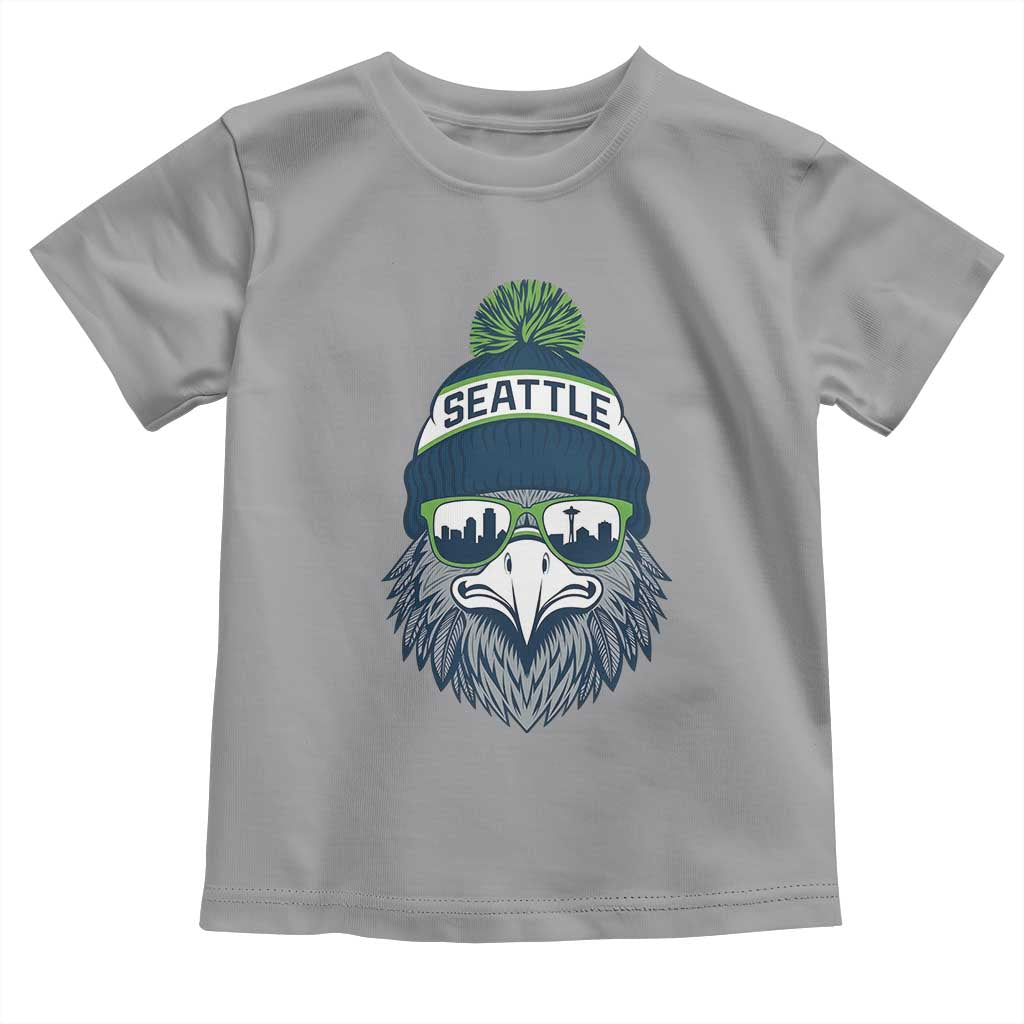 Cool Hawk with Beanie Sunglasses Sports Graphic Toddler T Shirt Seattle City Skyline Pride Game Day Sports Fan