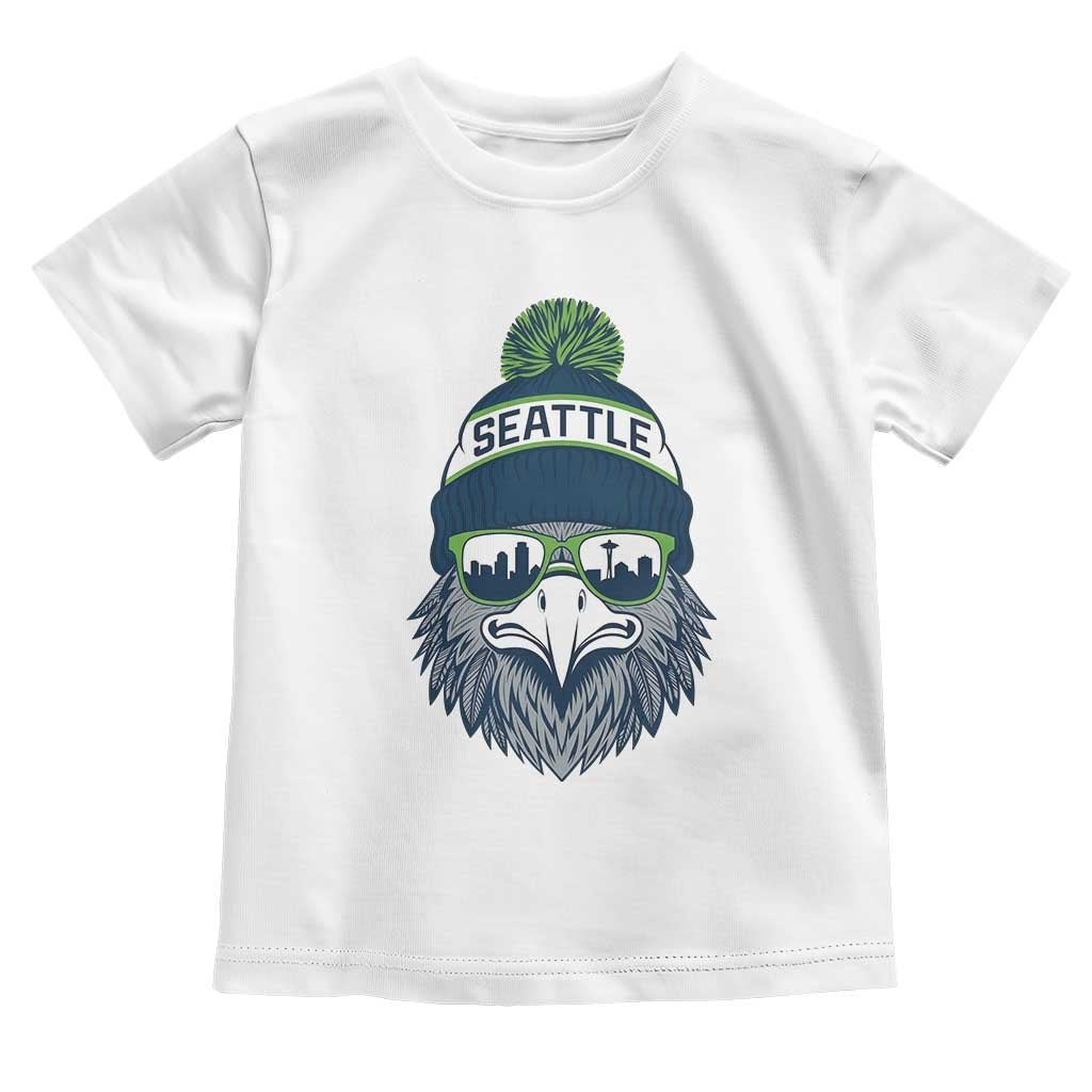 Cool Hawk with Beanie Sunglasses Sports Graphic Toddler T Shirt Seattle City Skyline Pride Game Day Sports Fan