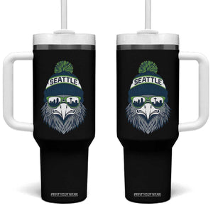 Cool Hawk with Beanie Sunglasses Sports Graphic Tumbler With Handle Seattle City Skyline Pride Game Day Sports Fan