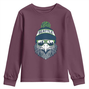 Cool Hawk with Beanie Sunglasses Sports Graphic Youth Sweatshirt Seattle City Skyline Pride Game Day Sports Fan