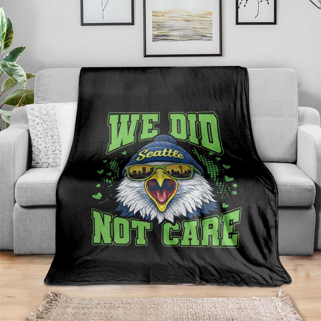 We Did Not Care Seattle Game Day Throw Blanket Bold Sarcastic Hawk City Skyline Sports Fan