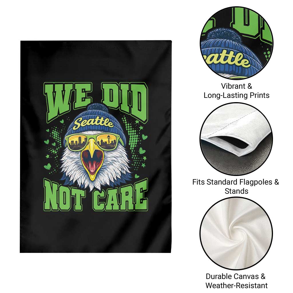 We Did Not Care Seattle Game Day Garden Flag Bold Sarcastic Hawk City Skyline Sports Fan