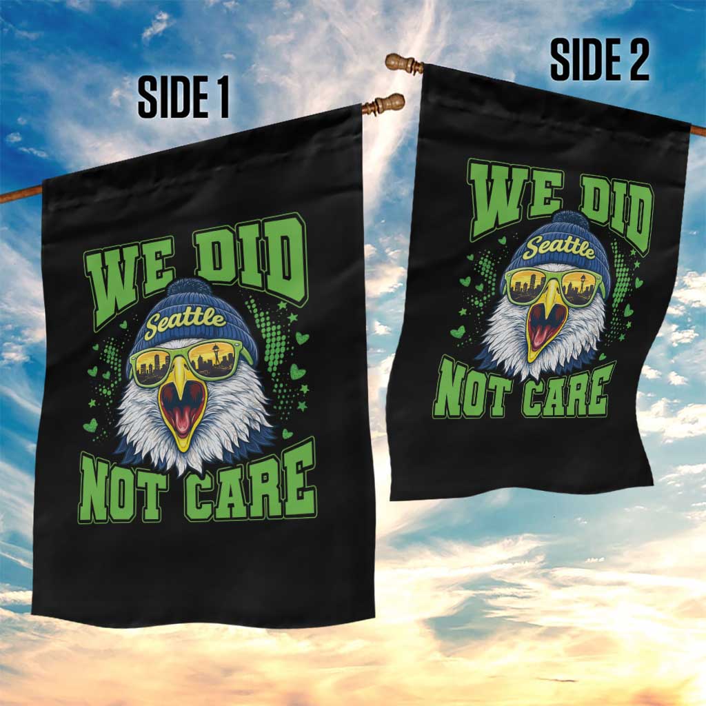 We Did Not Care Seattle Game Day Garden Flag Bold Sarcastic Hawk City Skyline Sports Fan