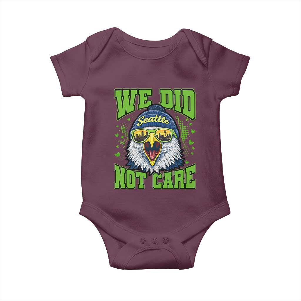We Did Not Care Seattle Game Day Baby Onesie Bold Sarcastic Hawk City Skyline Sports Fan