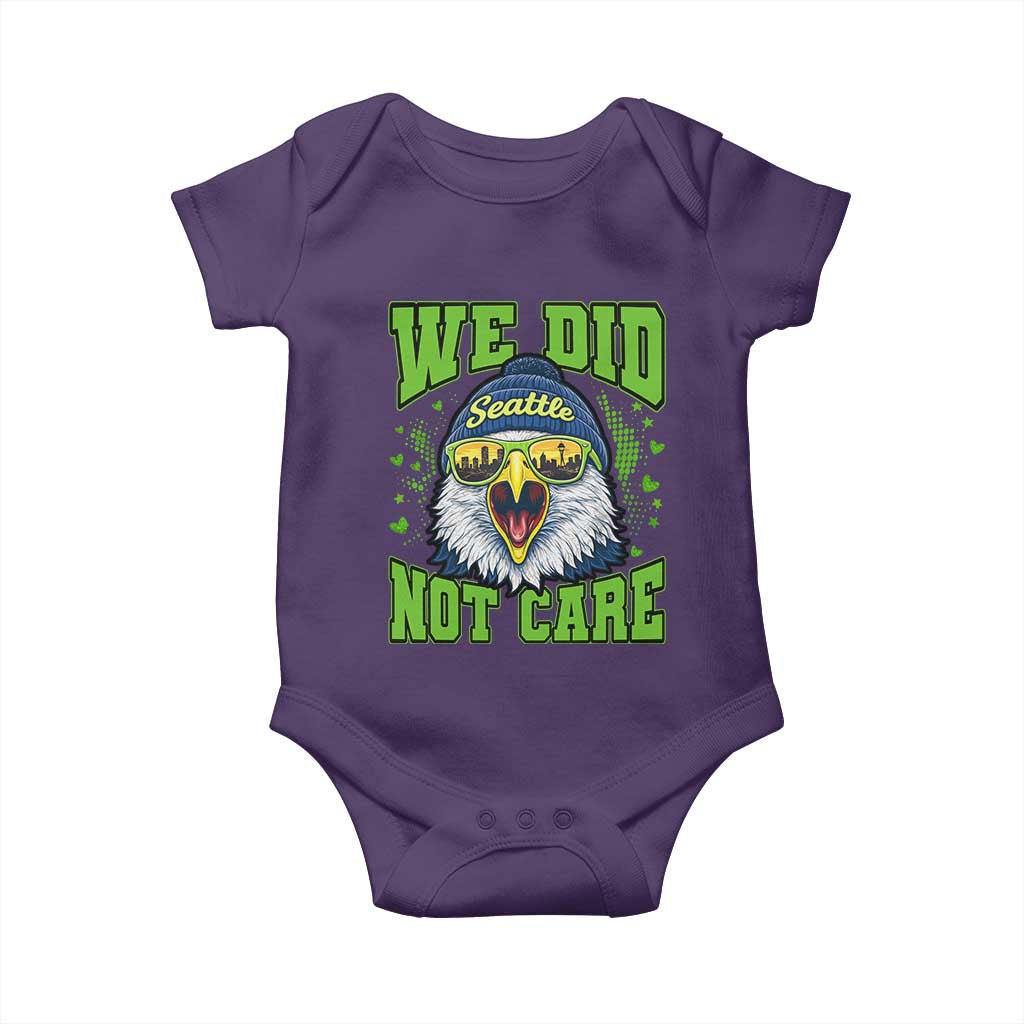 We Did Not Care Seattle Game Day Baby Onesie Bold Sarcastic Hawk City Skyline Sports Fan