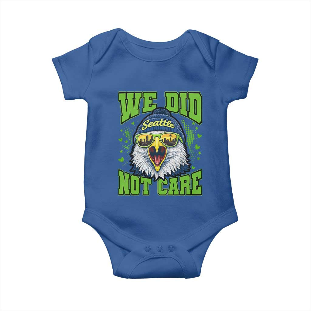 We Did Not Care Seattle Game Day Baby Onesie Bold Sarcastic Hawk City Skyline Sports Fan