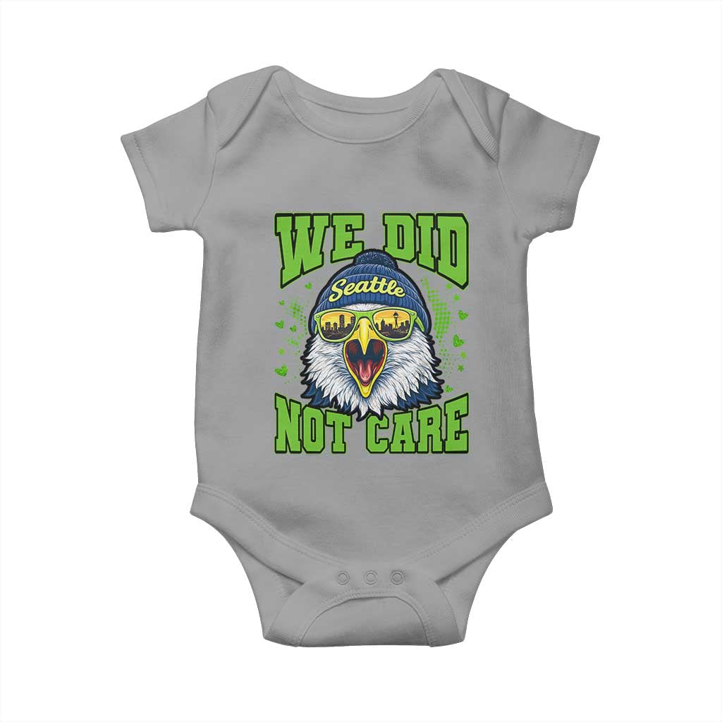 We Did Not Care Seattle Game Day Baby Onesie Bold Sarcastic Hawk City Skyline Sports Fan